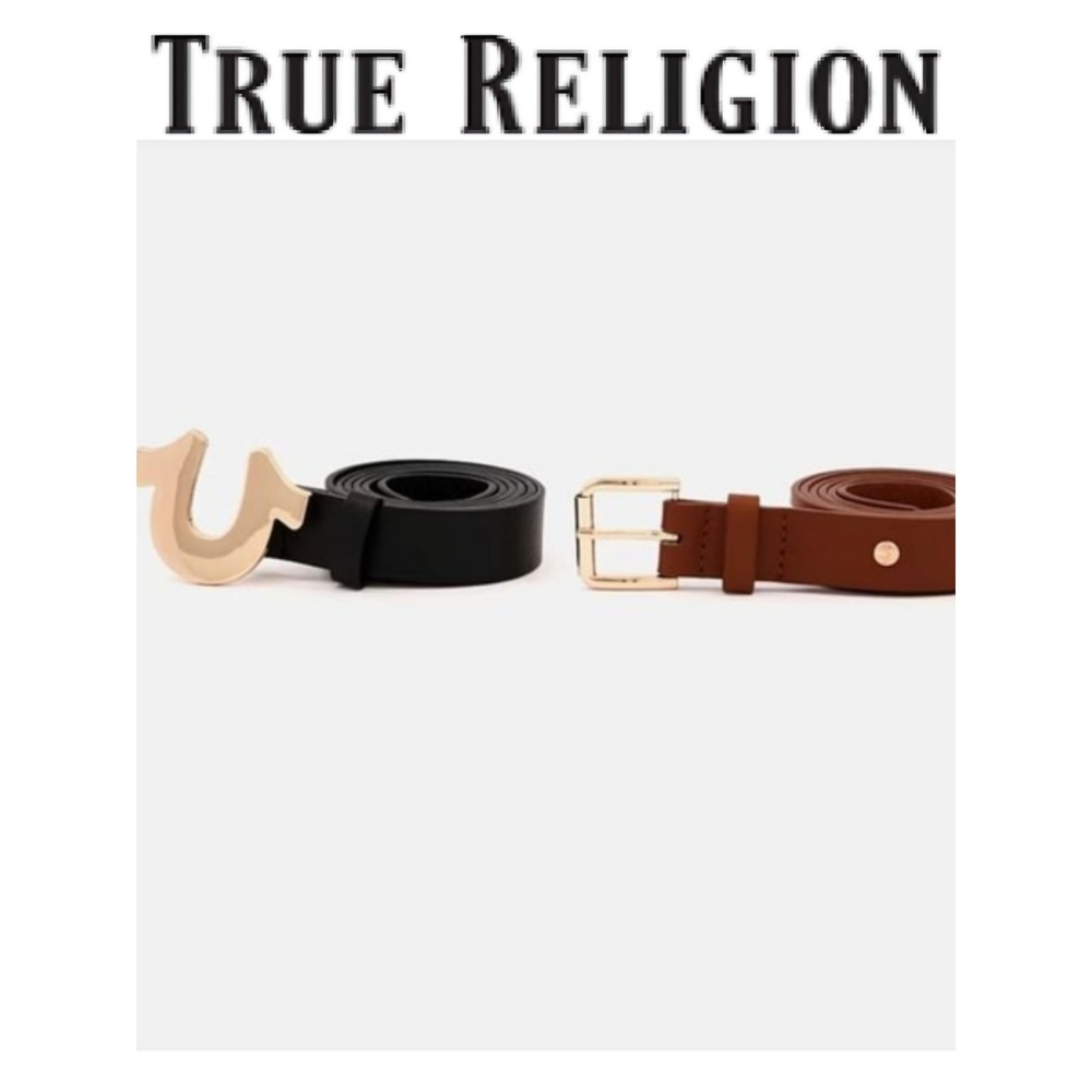 True Religion 2PC Horseshoe Buckle Belt Set